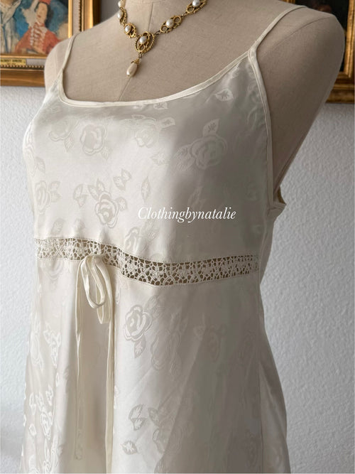 Delicates White Brocade Satin Slip Size M