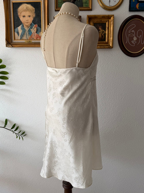 Delicates White Brocade Satin Slip Size M