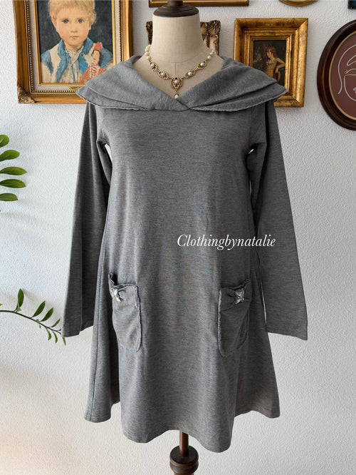 Grey Cotton Jersey Long Sleeve Dress Size S