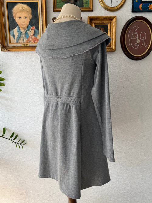 Grey Cotton Jersey Long Sleeve Dress Size S