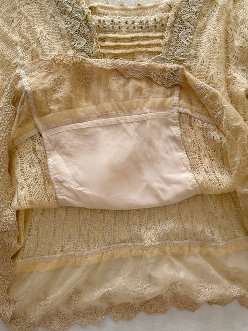 Yellow Knit Lace Blouse Size S