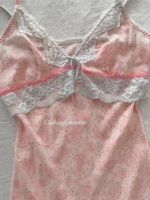 Pink Chiffon Lace Slip Size S
