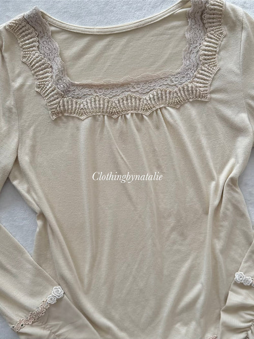 Cream Jersey Long Sleeve Blouse Size S
