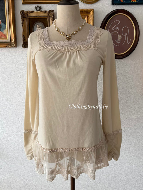 Cream Jersey Long Sleeve Blouse Size S