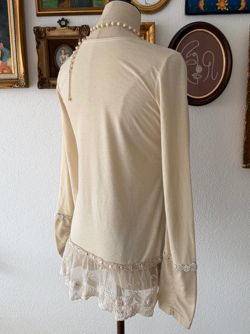 Cream Jersey Long Sleeve Blouse Size S