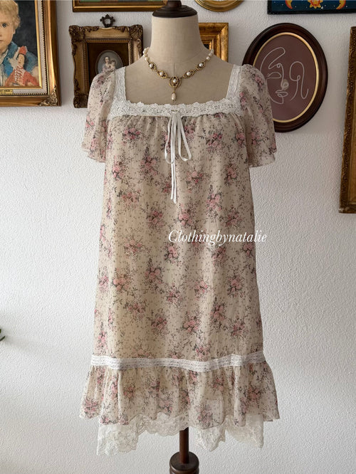 Floral Beige Chiffon Babydoll Size S/M