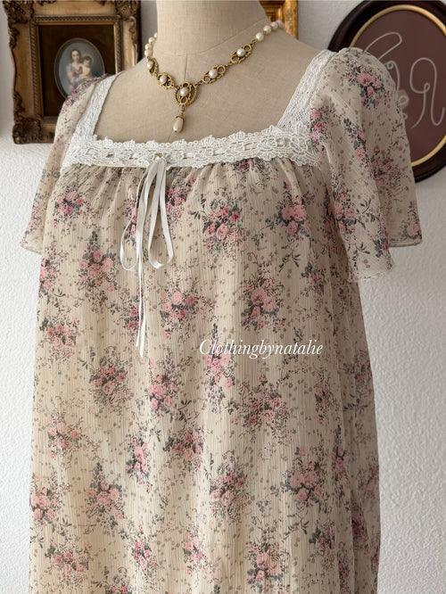 Floral Beige Chiffon Babydoll Size S/M
