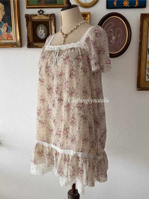 Floral Beige Chiffon Babydoll Size S/M
