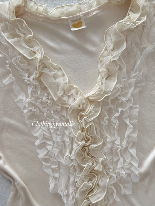 Cream Ruffle Jersey Tank Top Size S