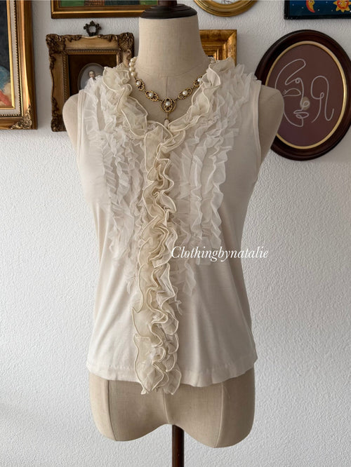 Cream Ruffle Jersey Tank Top Size S