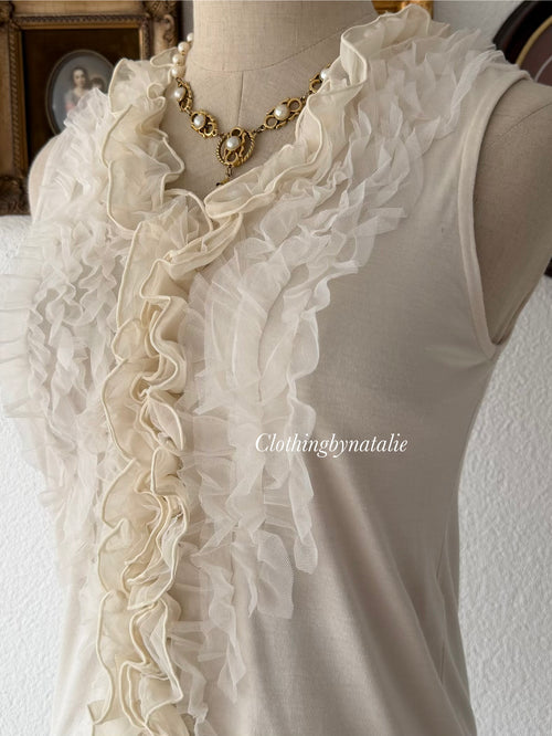 Cream Ruffle Jersey Tank Top Size S