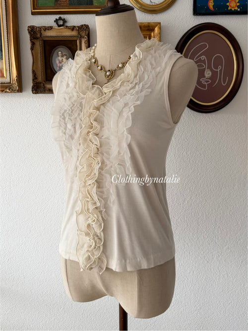 Cream Ruffle Jersey Tank Top Size S