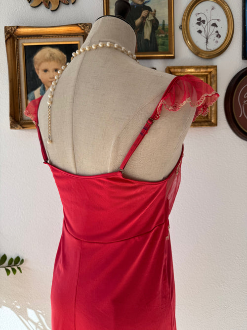 Red Nylon Lace Slip Size M