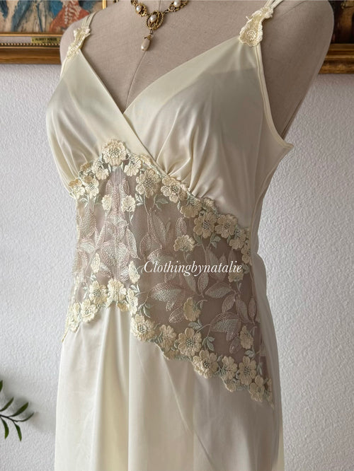 Soft Yellow Nylon Nightgown Size S