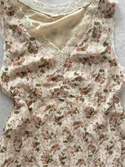 Y2K Floral Beige Chiffon Babydoll Size S
