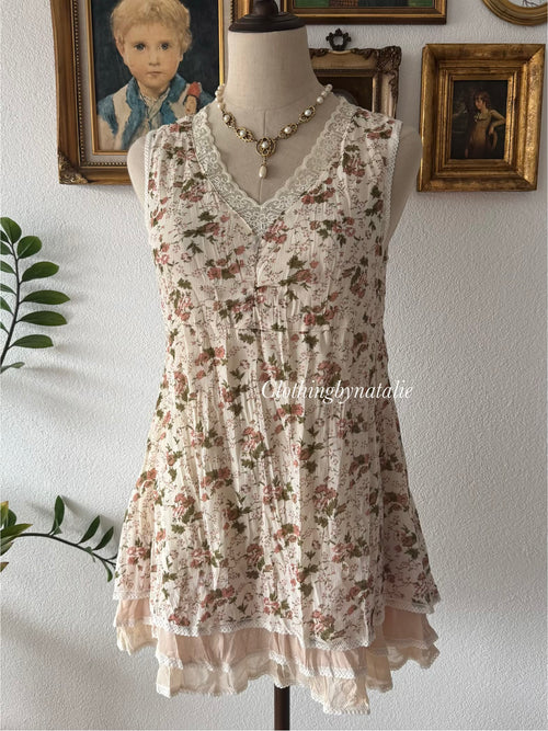 Y2K Floral Beige Chiffon Babydoll Size S