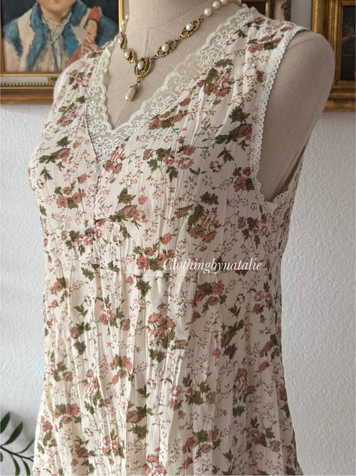 Y2K Floral Beige Chiffon Babydoll Size S