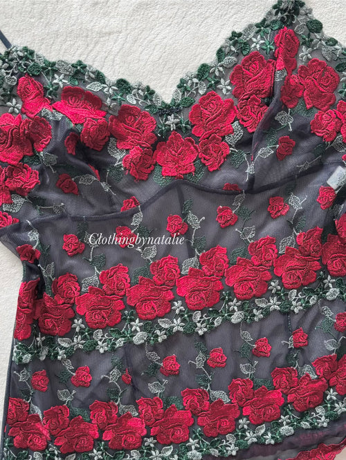 Embroidery Rose Mesh Cami size S/small M