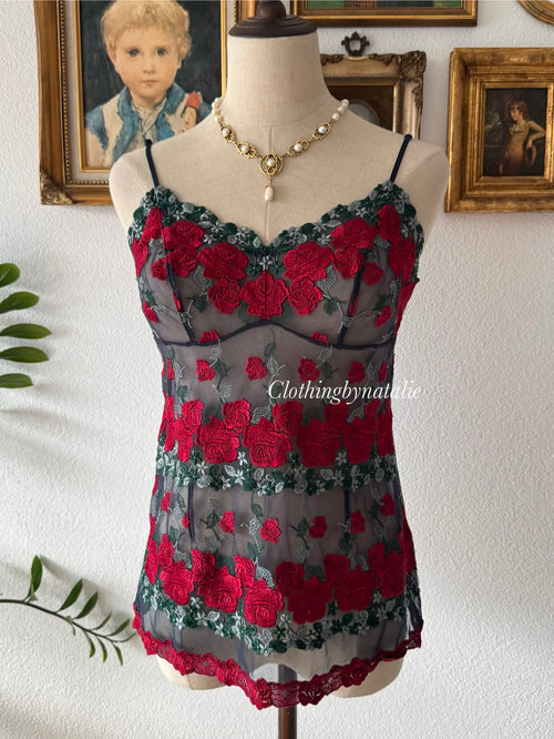 Embroidery Rose Mesh Cami size S/small M