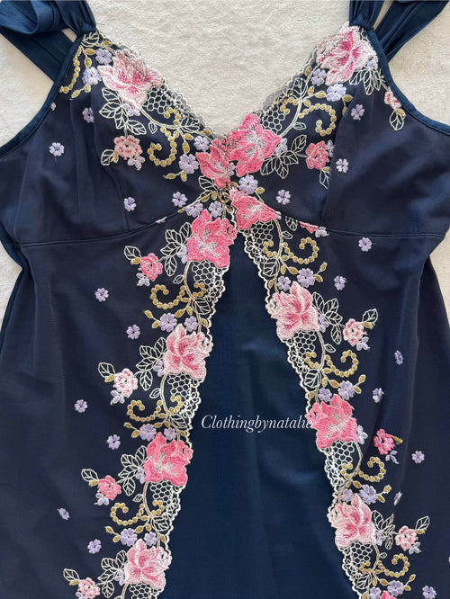 Floral Navy Nylon Mini Dress Size S