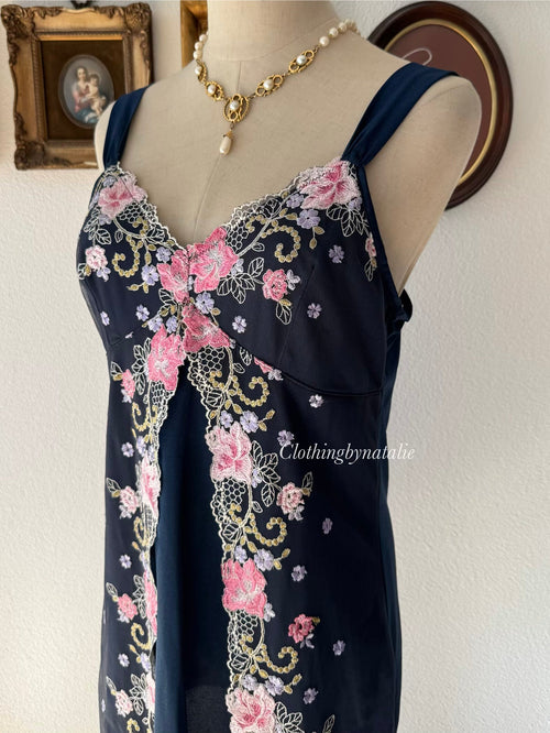Floral Navy Nylon Mini Dress Size S