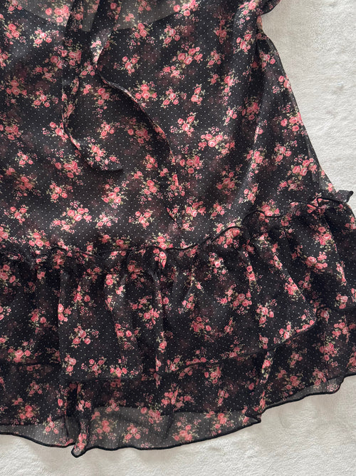 Black Floral Chiffon Babydoll Size M