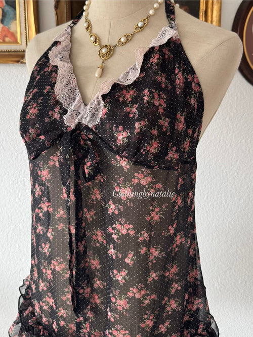 Black Floral Chiffon Babydoll Size M