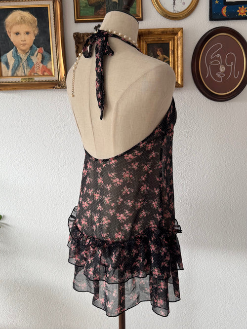 Black Floral Chiffon Babydoll Size M