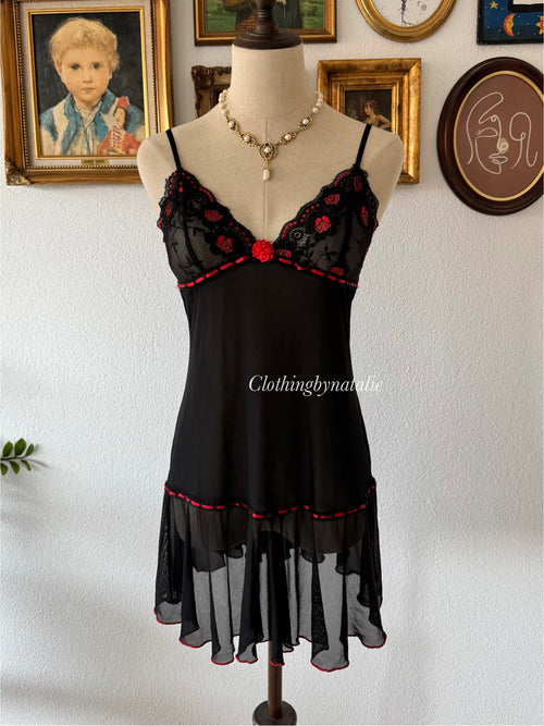 Whimsical Black Mesh Slip Size S