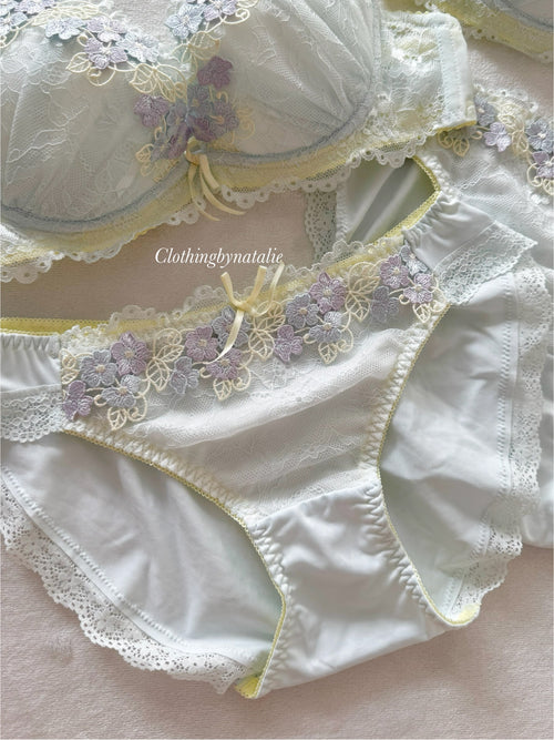 Japanese Blue Floral Lingerie Set 85B (Pre-order other sizes in description)