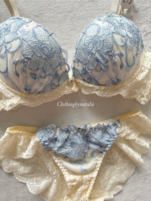 Japanese Floral Blue Lingerie Set Size 75C