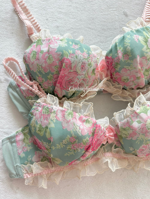 Fairy Green Floral Chiffon Bra Size 70B
