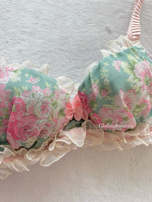 Fairy Green Floral Chiffon Bra Size 70B