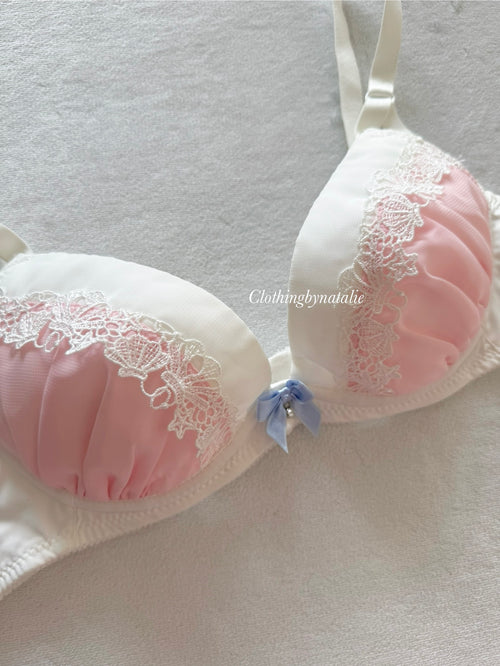 Coquette Pink White Chiffon Bra Size 80A