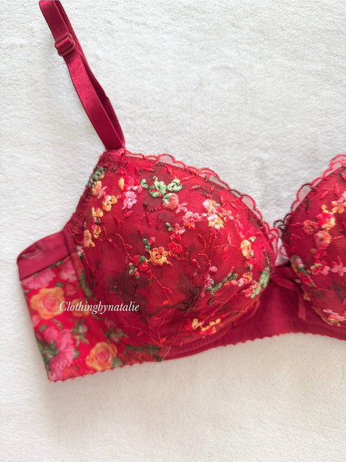 Fairy Red Floral Lace Bra Size 70C