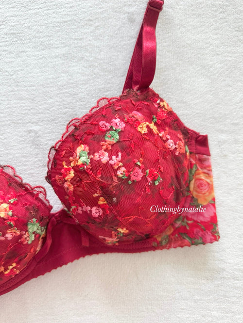 Fairy Red Floral Lace Bra Size 70C