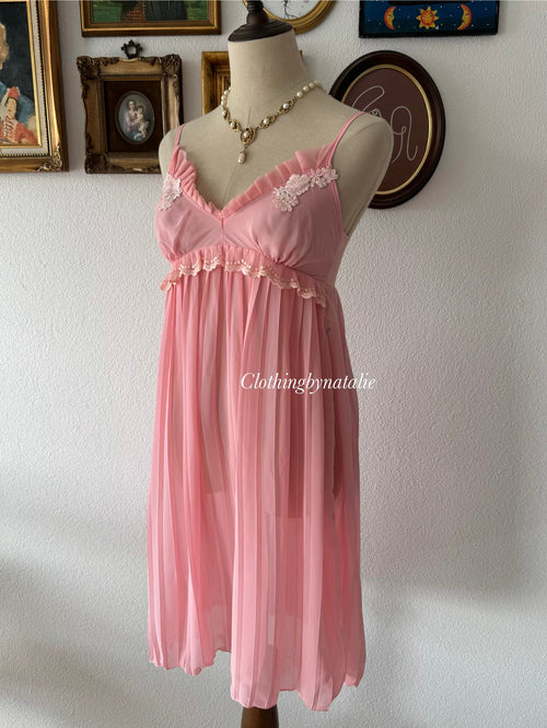 Pleated Pink Chiffon Babydoll Size S