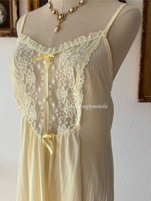 Bernette Yellow Nylon Maxi Nightgown Size S/M
