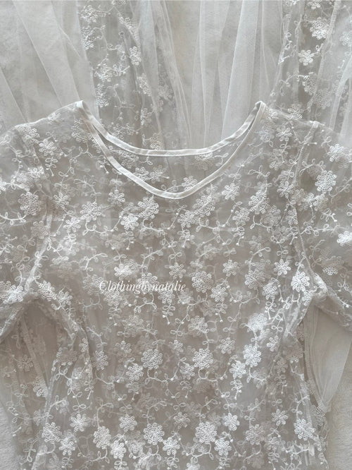 Embroidery White Sheer Beach Dress Size S