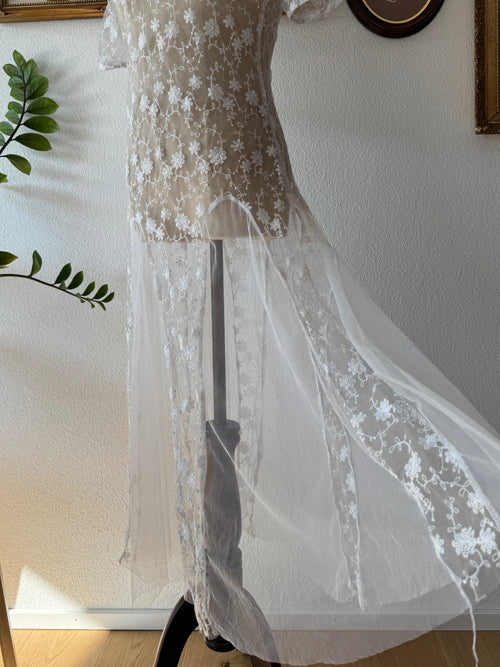 Embroidery White Sheer Beach Dress Size S