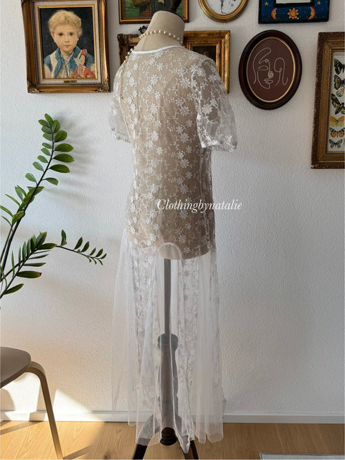Embroidery White Sheer Beach Dress Size S