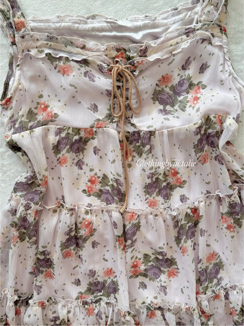 Purple Floral Chiffon Babydoll Size M
