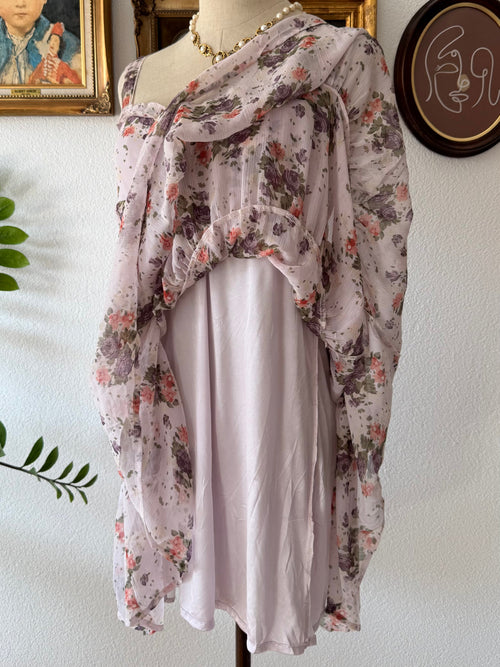 Purple Floral Chiffon Babydoll Size M