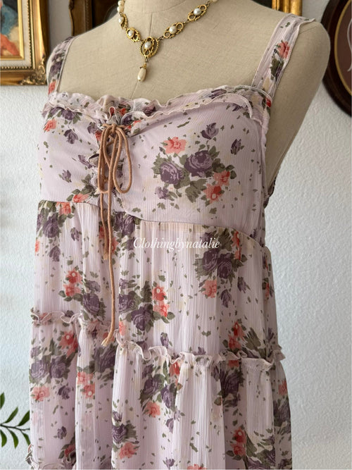 Purple Floral Chiffon Babydoll Size M