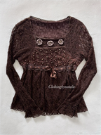 Whimsical Brown Lace Blouse Size S