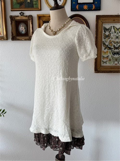 White Knit Hooded Dress Size S