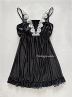 Black Poka Dot Nylon Slip Size M