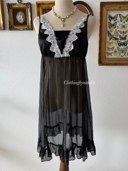 Black Poka Dot Nylon Slip Size M