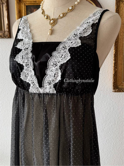 Black Poka Dot Nylon Slip Size M