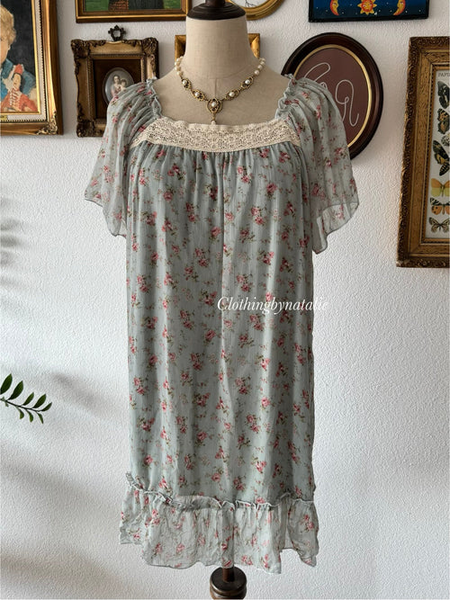 Blue Floral Chiffon Babydoll Size M
